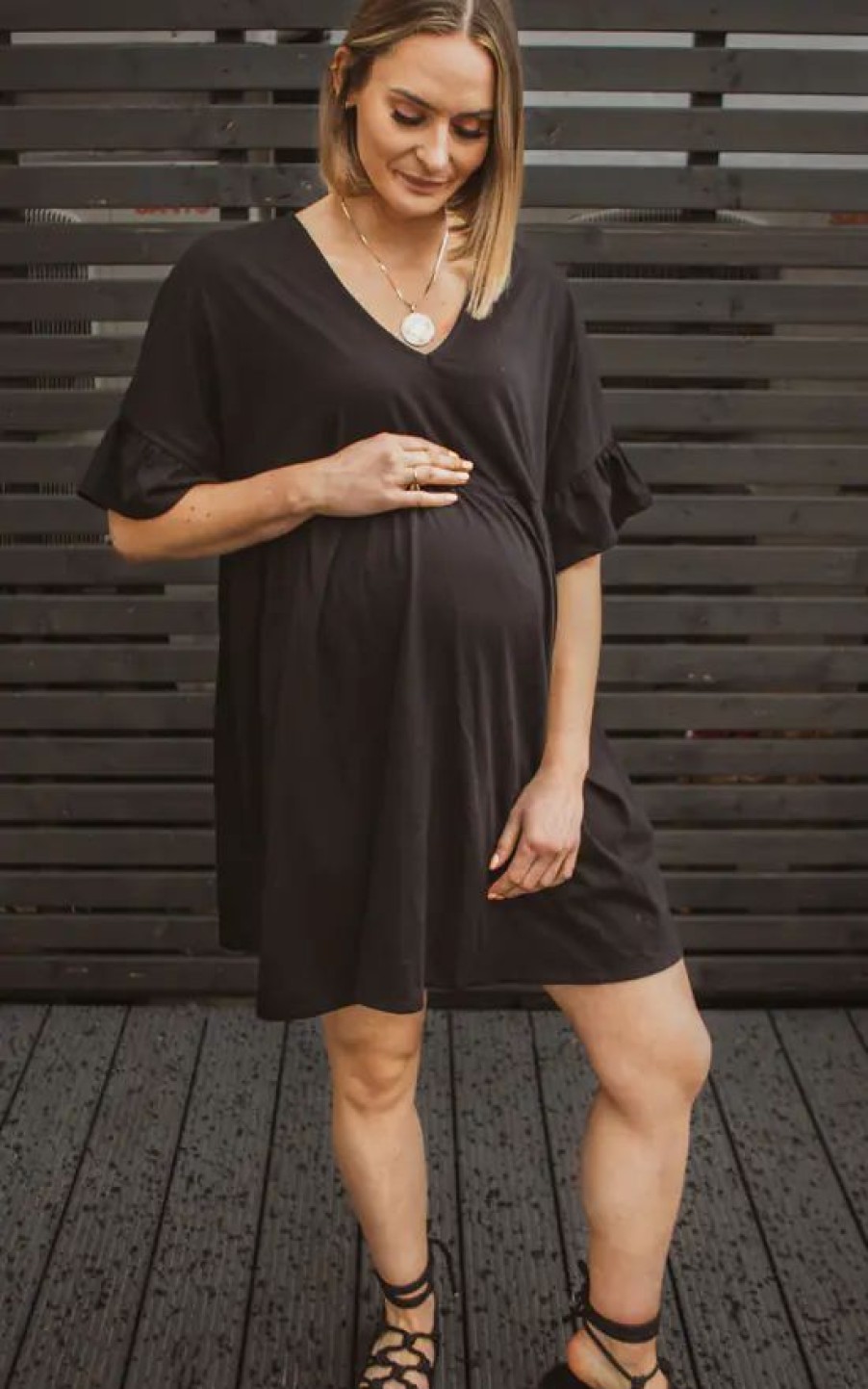 Dresses * | Outlet Current Bun Maternity Maternity Black Mini Smock Dress