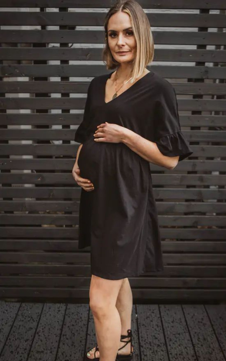 Dresses * | Outlet Current Bun Maternity Maternity Black Mini Smock Dress