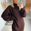 Dresses * | Discount Ikrush Macey High Neck Knitted Jumper Dress In Brown