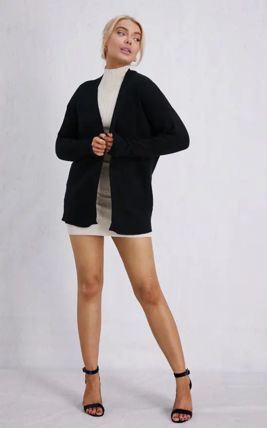 Knitwear * | Discount Boutique Store Black Long Sleeve Open Front Knited Cardigan One Size Fit (10 To 14)