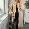 Knitwear * | Deals Hoxton Gal Oversized Long Sleeves Midi Knitted Cardigan With Pocket Details In Beige