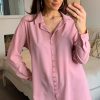 Tops * | Brand New Hoxton Gal Button Details Relaxed Crepe Shirt In Pink