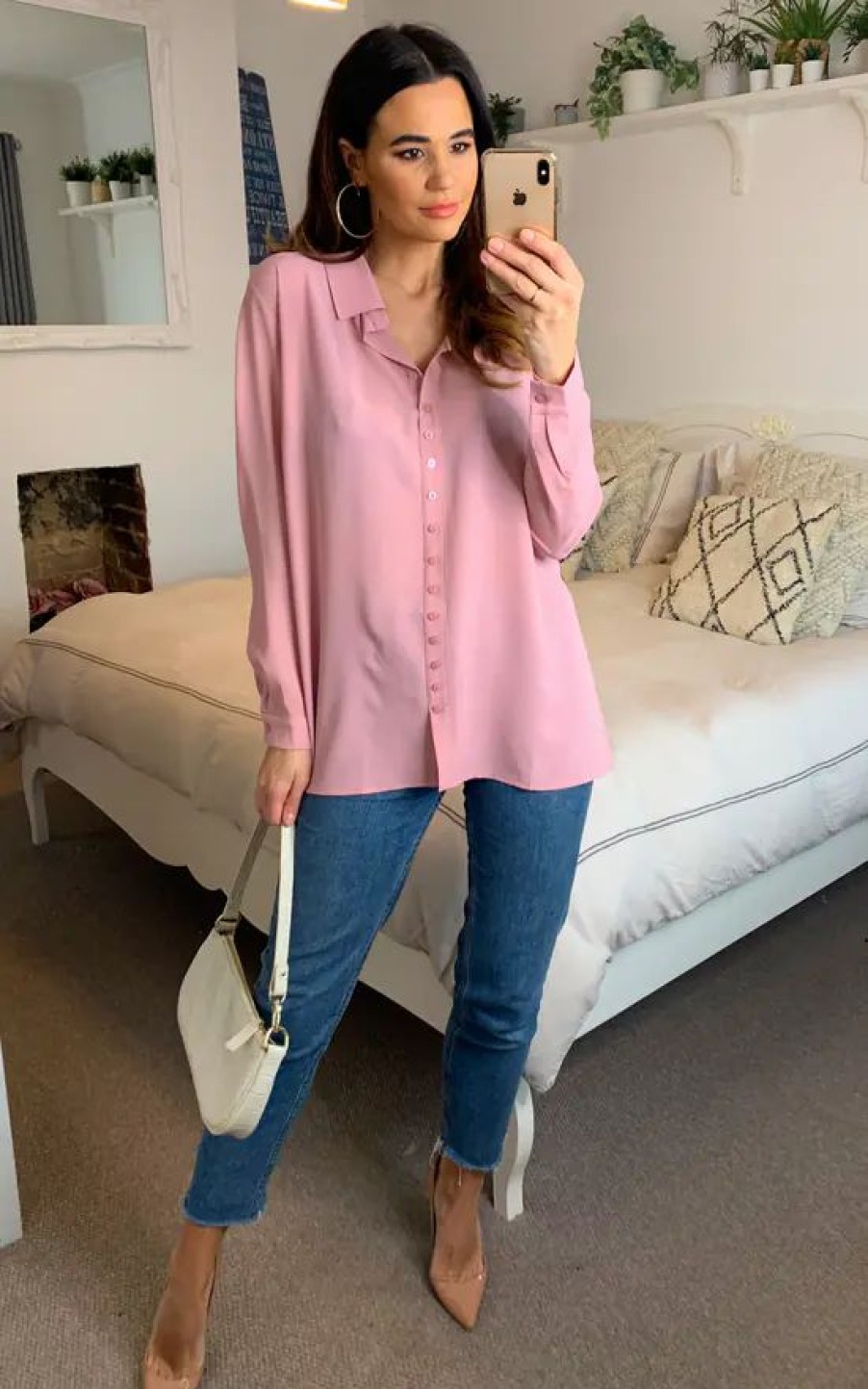 Tops * | Brand New Hoxton Gal Button Details Relaxed Crepe Shirt In Pink