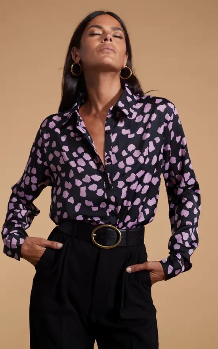 Tops * | Best Sale Dancing Leopard Nevada Shirt In Pink On Black Cloud