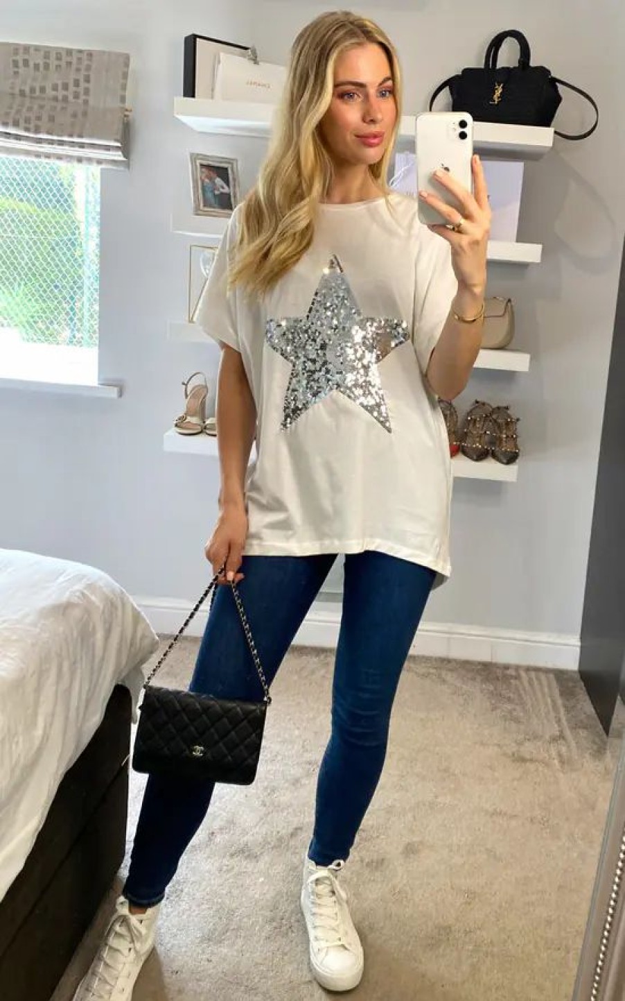 Tops * | Promo Hoxton Gal Oversized Star T Shirt In White