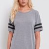 Tops * | Discount Oops Fashion Striped Sleeve Oversized T Shirt In Grey