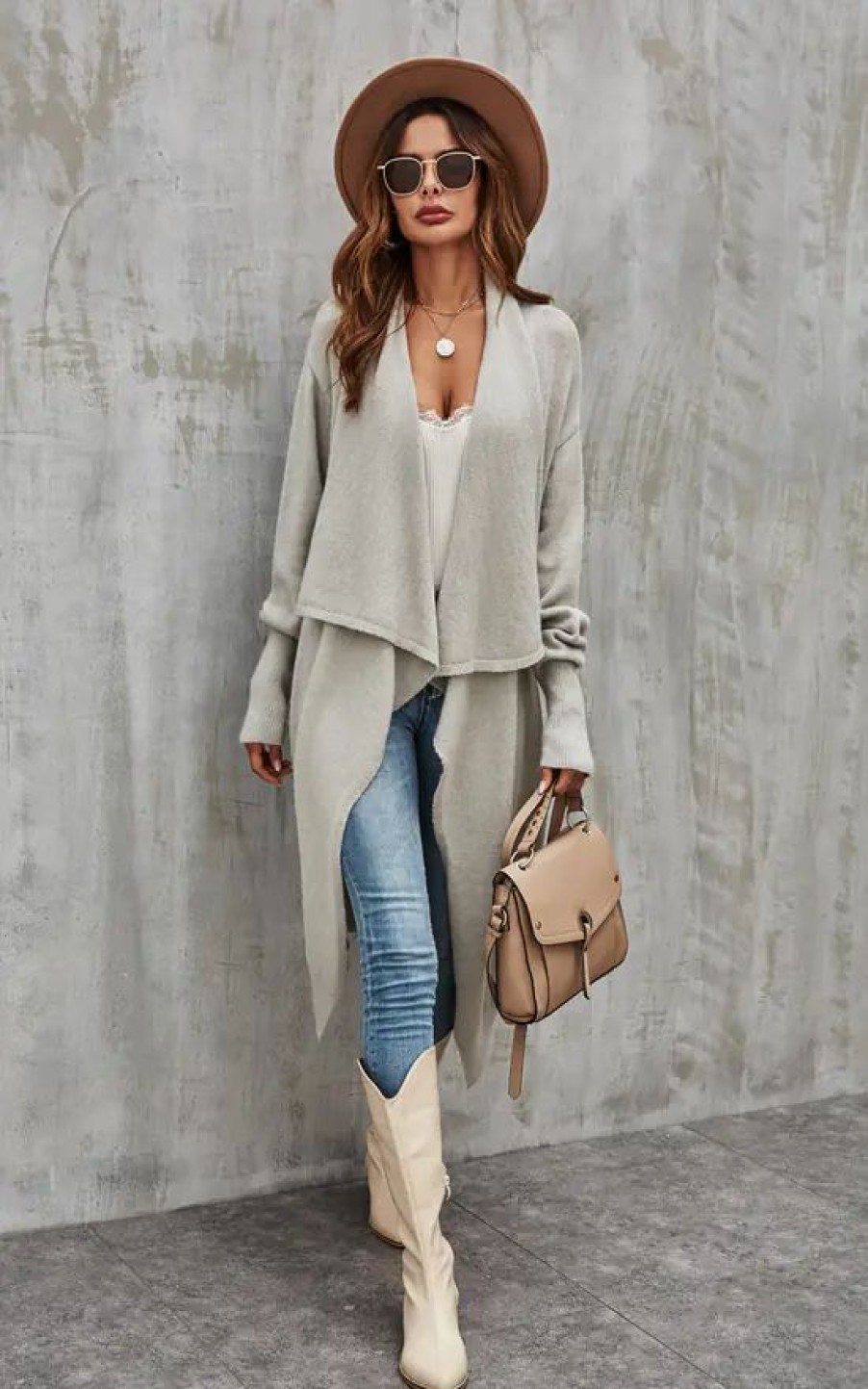 Knitwear * | Cheapest Fs Collection Grey Chunky Pleat Oversized Cardigan