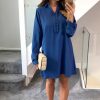 Tops * | Cheap Hoxton Gal Oversized Tunic Shirt With Button Details In Indigo