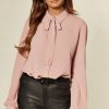 Tops * | Wholesale Hoxton Gal Pink Tie Neck Oversized Crepe Top