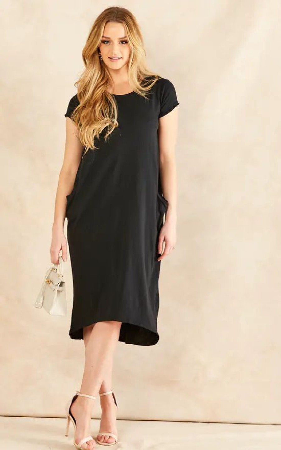 Dresses * | Flash Sale Belle Love Italy Cap Sleeve 2 Pocket Cotton Midi Dress In Navy