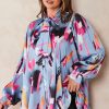 Tops * | Best Sale Jenerique Oversize Bowl Neck Blouse In Blue/Pink Print