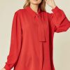 Tops * | Promo Hoxton Gal Red Tie Neck Oversize Shirt