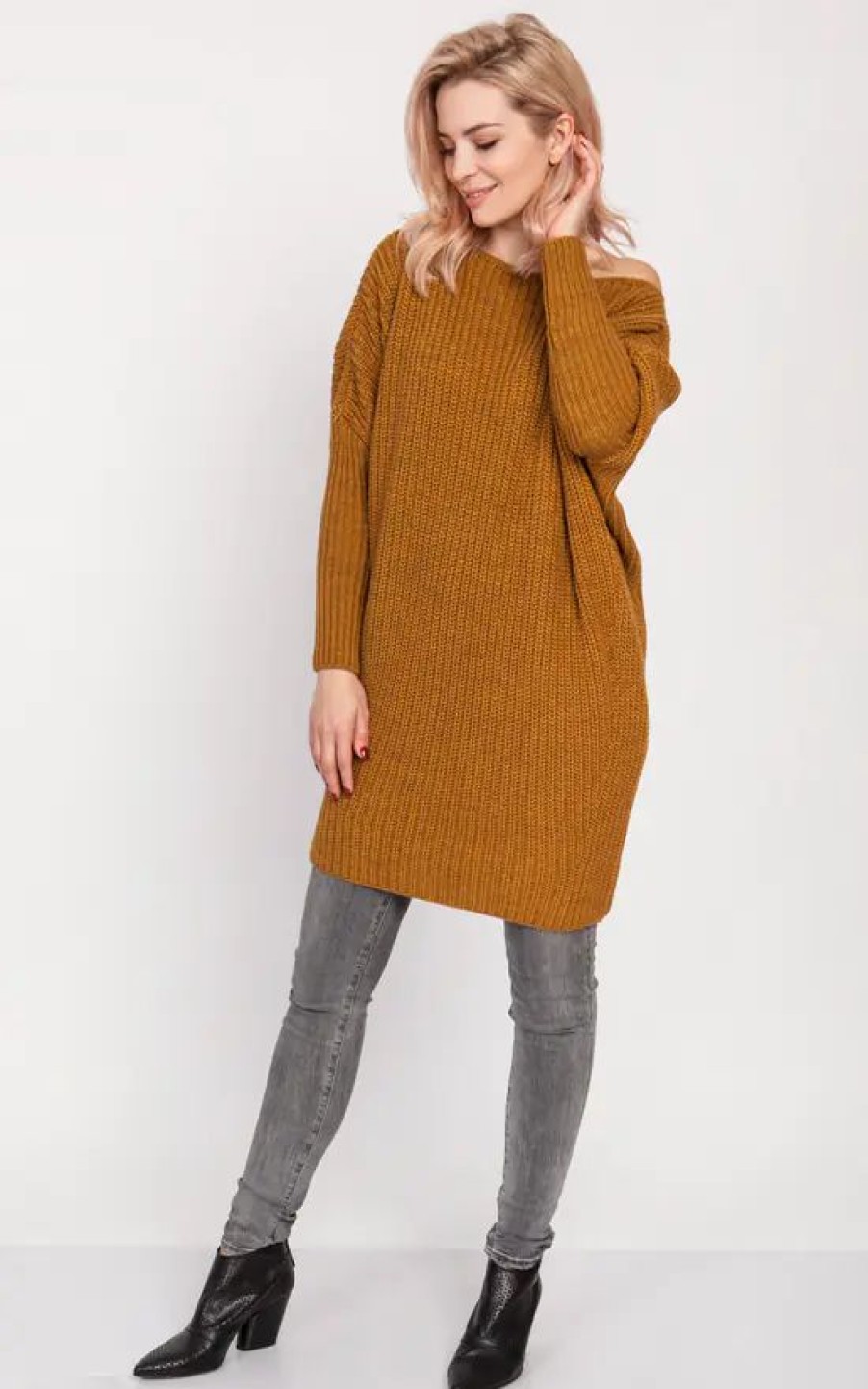 Dresses * | Best Deal Mkm Knitwear Design Oversized Jumper Dress In Mustard