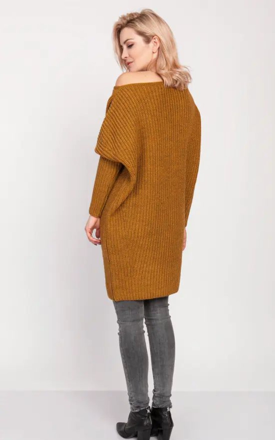 Dresses * | Best Deal Mkm Knitwear Design Oversized Jumper Dress In Mustard