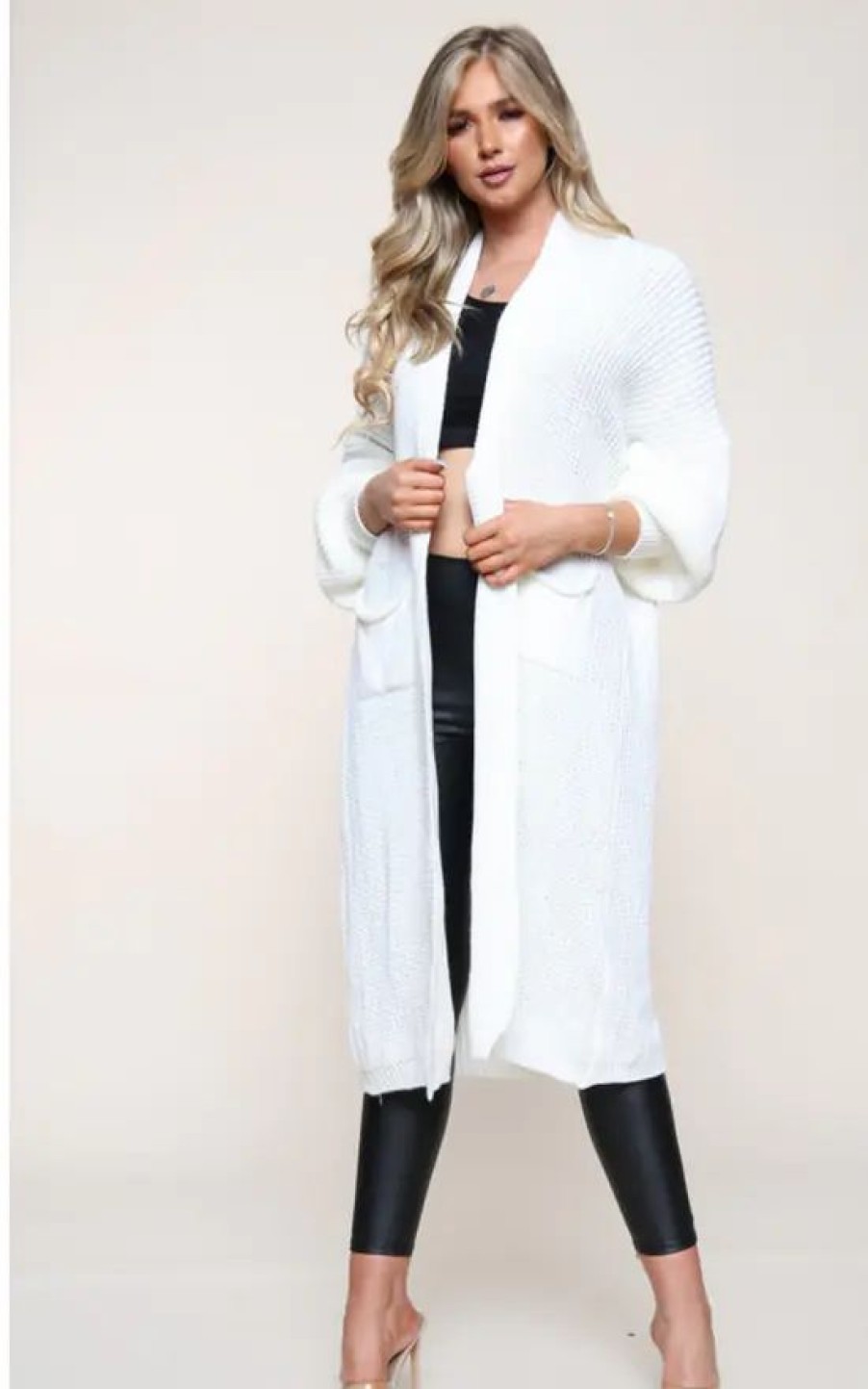 Knitwear * | Coupon Gigiland Uk Cream/White Bell Sleeve Oversized Longline Cardigan