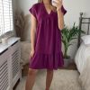 Dresses * | Wholesale Gini London Wine V Neck Tiered Mini Smock Dress