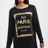 Tops * | Deals Oops Fashion Sammi Black Long Sleeve Top With Gold Foil Paris Slogan