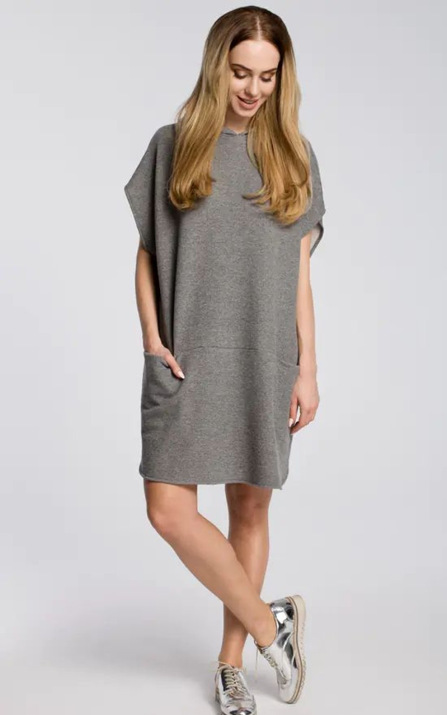 Dresses * | Cheap Moe Oversized Hooded Dress With Pockets In Grey