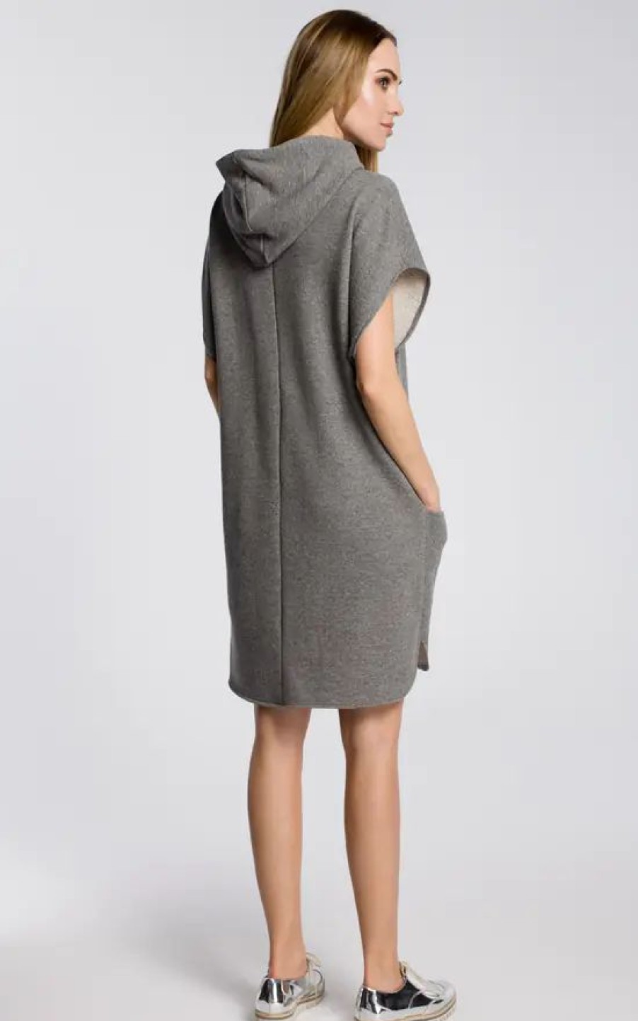 Dresses * | Cheap Moe Oversized Hooded Dress With Pockets In Grey