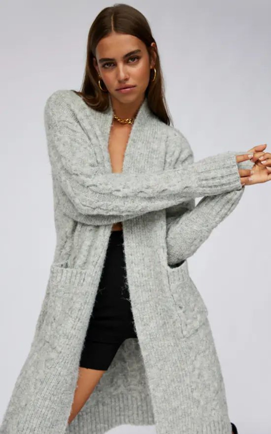 Knitwear * | Best Reviews Of Sndys Light Grey Cable Knit Cardigan