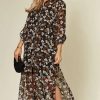 Tops * | Best Reviews Of Cy Boutique Long Sleeve Chiffon Maxi Shirt In Black Floral Print