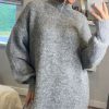 Dresses * | Cheap Cy Boutique Super Soft Fine Knit Plain Color Funnel Neck Long Jumper Dress In Grey