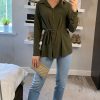 Tops * | Coupon Hoxton Gal Oversized Crepe Shirt With Belt In Khaki