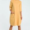 Dresses * | Best Sale Moe Yellow 3/4 Sleeve Oversized Midi Dress