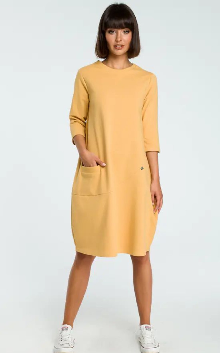 Dresses * | Best Sale Moe Yellow 3/4 Sleeve Oversized Midi Dress