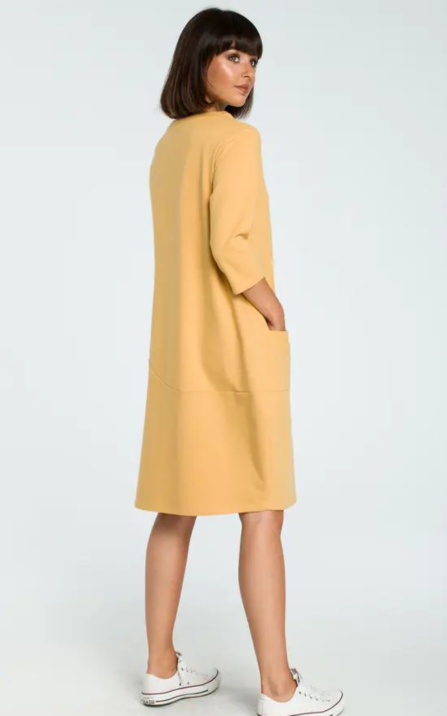 Dresses * | Best Sale Moe Yellow 3/4 Sleeve Oversized Midi Dress