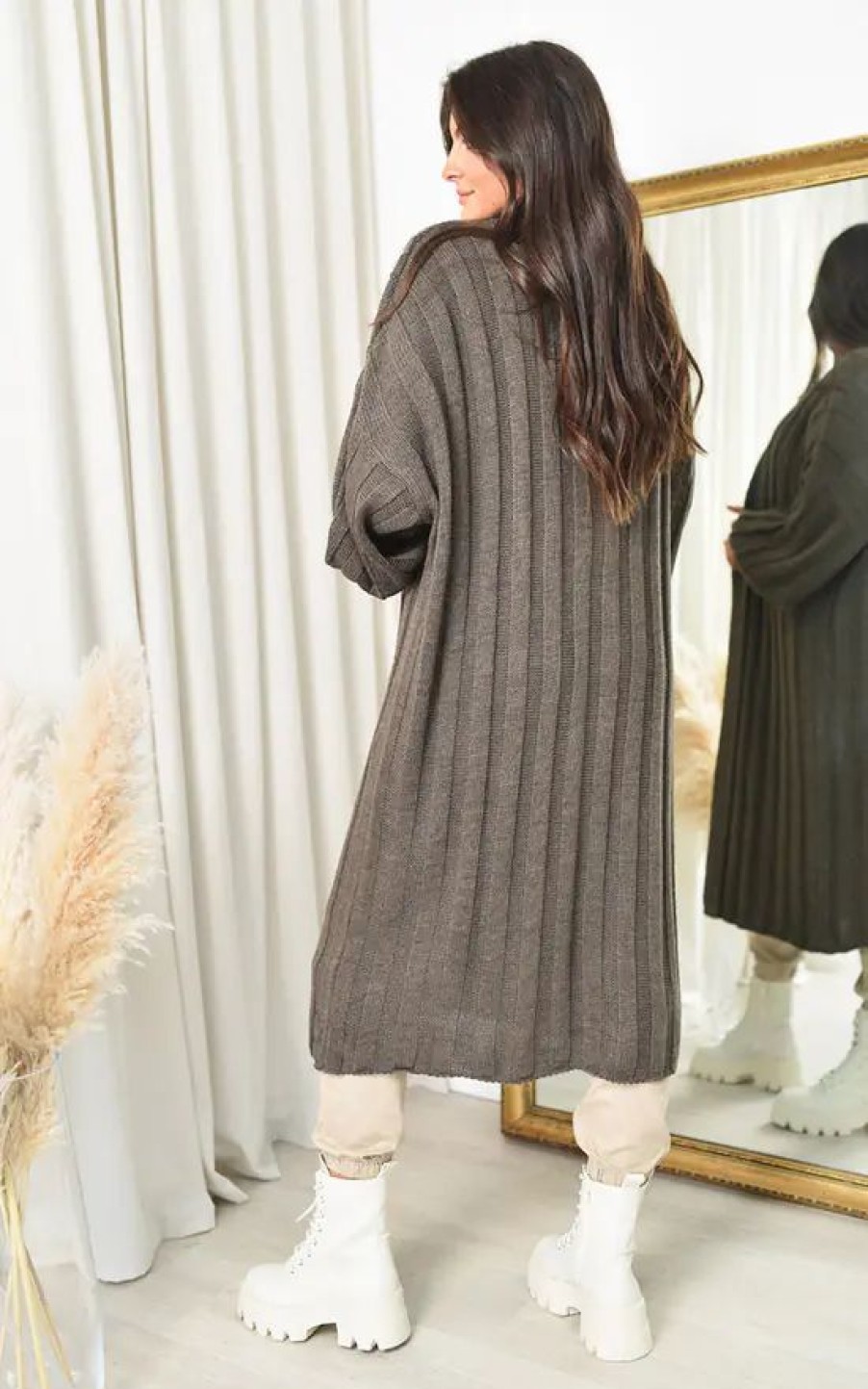 Knitwear * | Wholesale Ikrush Callie Long Length Knitted Cardigan In Mocha