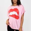 Tops * | Top 10 Oops Fashion Harper Lips Graphic Print Oversize Tshirt In Baby Pink