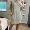 Dresses * | Discount Apricot Khaki Boucle Mock Neck Cocoon Dress