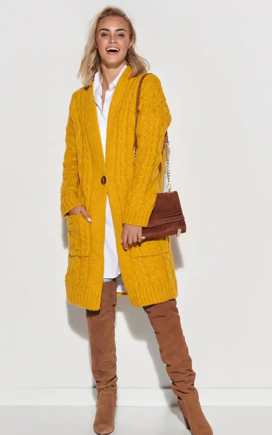 Knitwear * | Discount Makadamia Mustard Cardigan In Braids