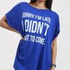 Tops * | Wholesale Oops Fashion Royal Blue Off Shoulder Oversized Tshirt With Slogan Print