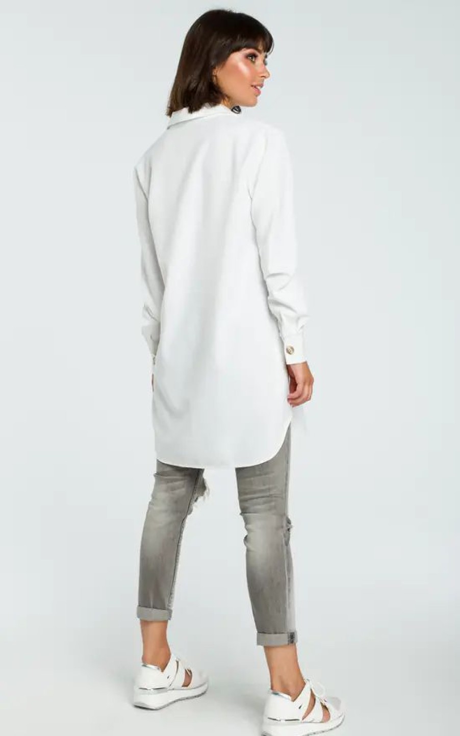 Tops * | Top 10 Moe White Loose Shirt Tunic With Buttons