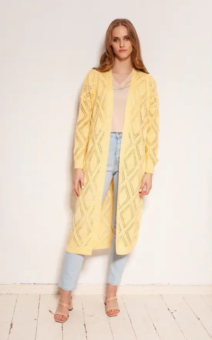 Knitwear * | Discount Lanti Long Cardigan With Open Front In Yellow