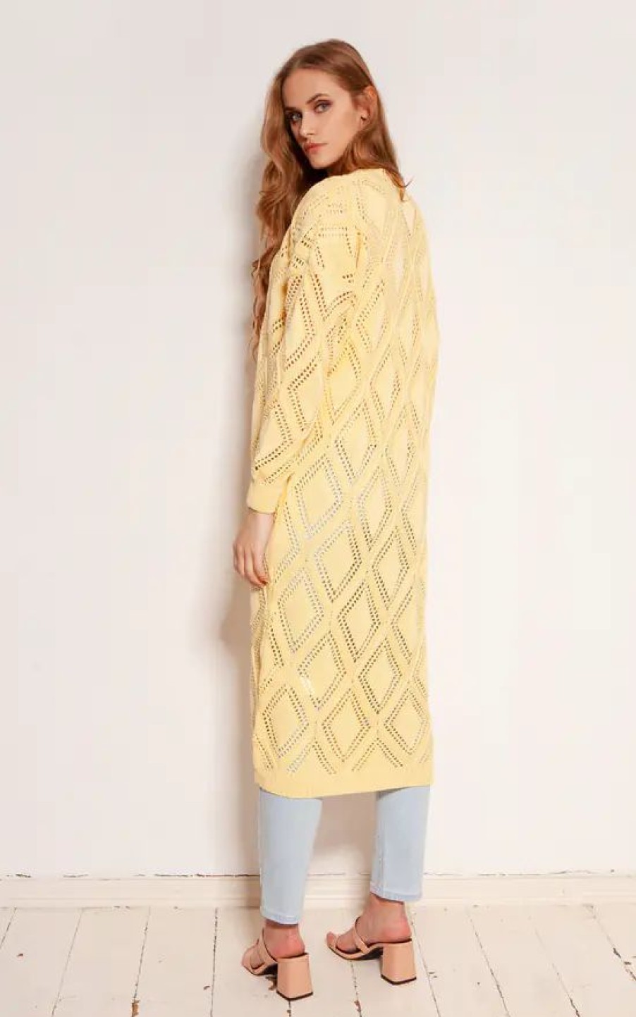 Knitwear * | Discount Lanti Long Cardigan With Open Front In Yellow