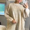 Dresses * | Hot Sale Cy Boutique Fine Knit Oversized Jumper With Monogrammed Pattern Design In White And Beige