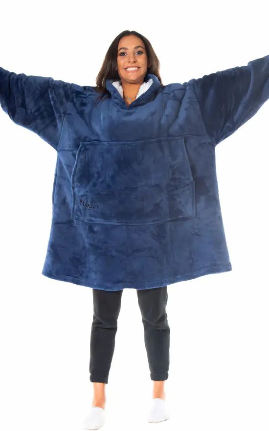 Sweaters & Hoodies * | Deals Snuggy, Navy Adult Oversized Hooded Blanket