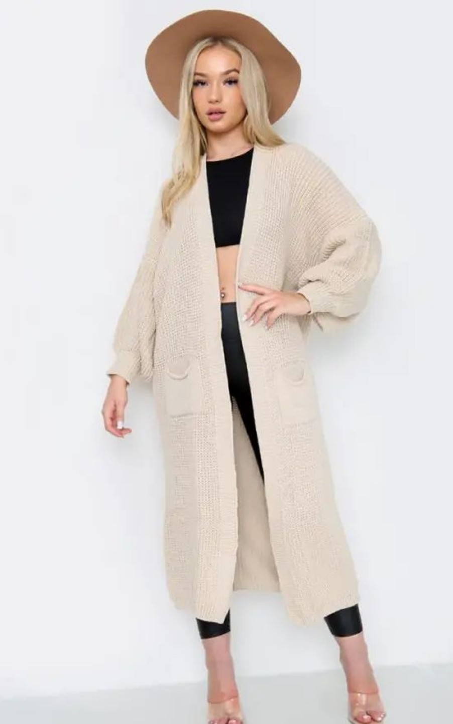 Knitwear * | Outlet Gigiland Uk Nude Bell Sleeve Oversized Longline Cardigan