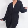 Knitwear * | Buy Boutique Store Black Cable Knit Belted Cardigan