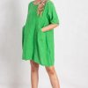 Dresses * | Promo Boutique Store Green Linen Round Neck Mini Dress