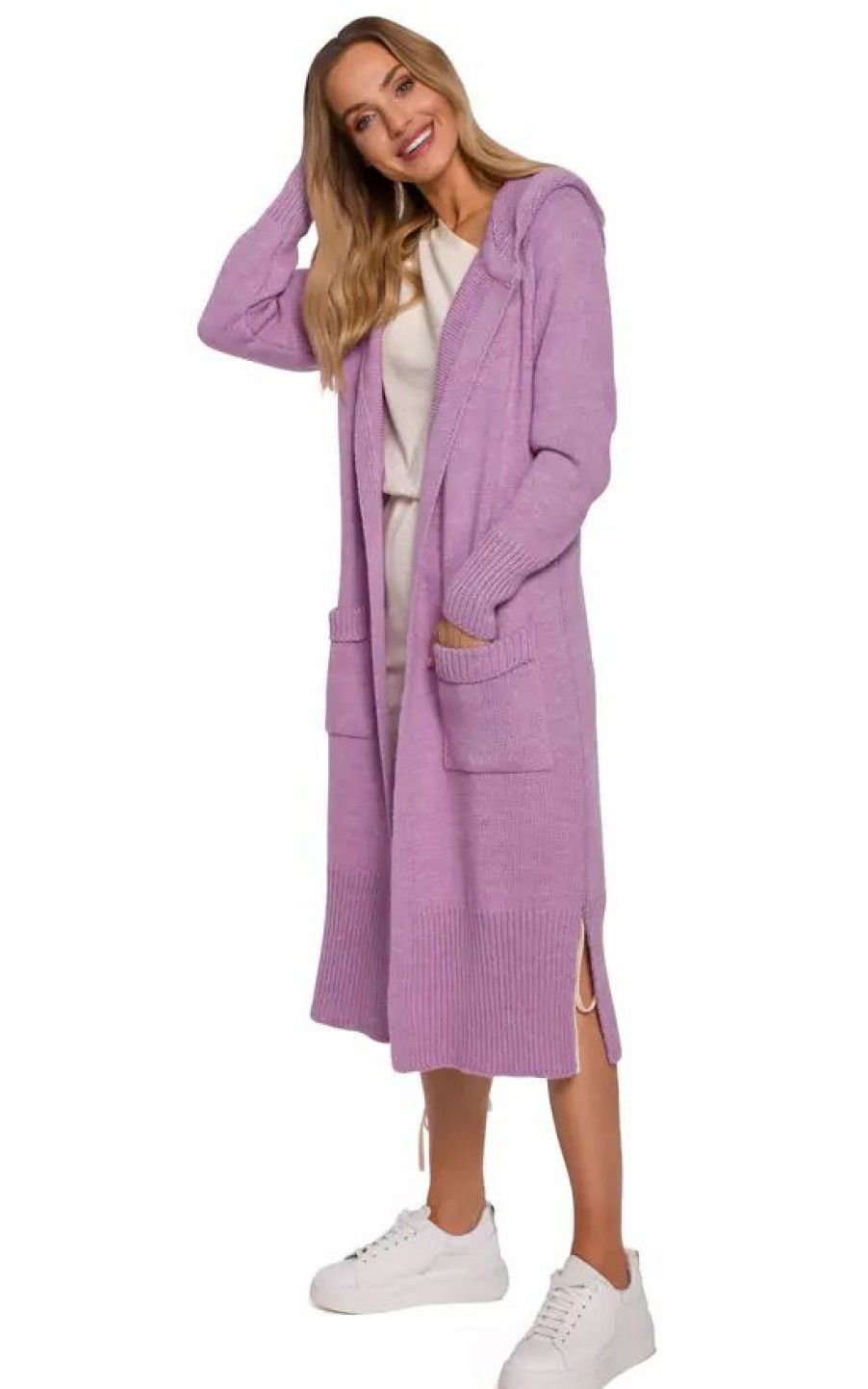 Knitwear * | Best Reviews Of Moe Longline Hooded Cardigan With Pockets In Purple