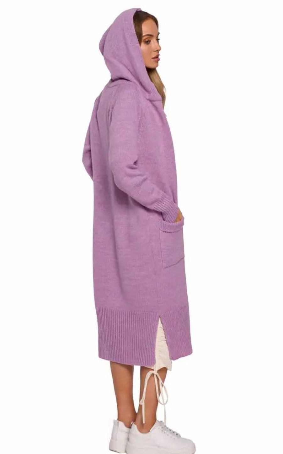 Knitwear * | Best Reviews Of Moe Longline Hooded Cardigan With Pockets In Purple