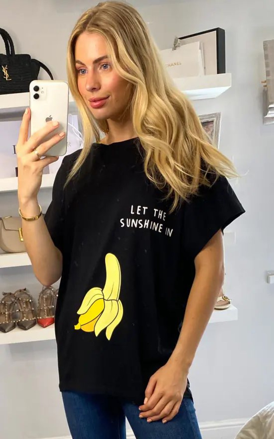 Tops * | Top 10 Hoxton Gal Oversized Banana T Shirt In Black