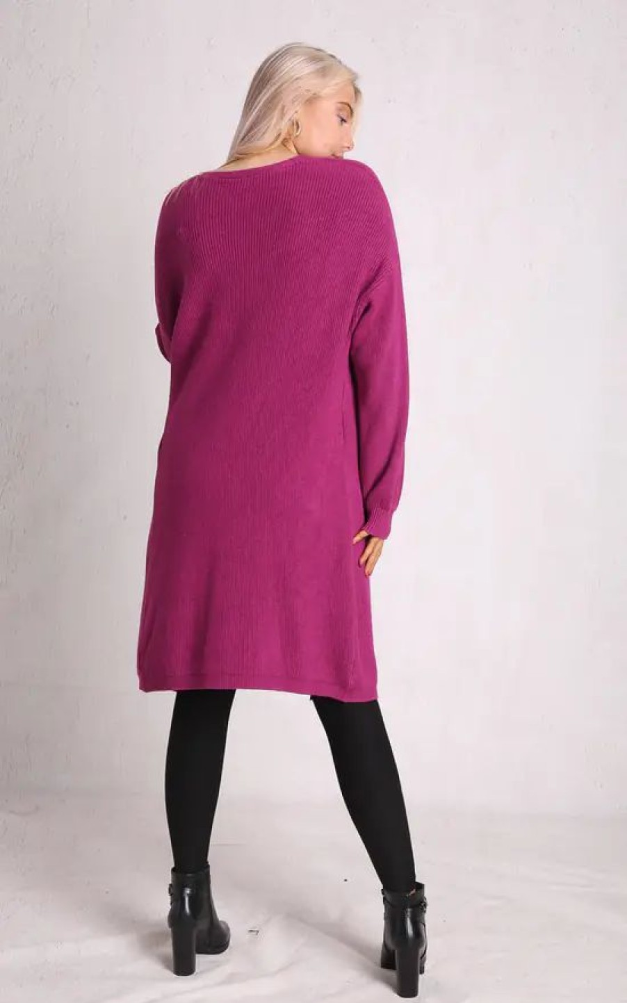 Knitwear * | Promo Boutique Store Plum Long Sleeve Open Front Knitted Cardigan One Size Fit (10 To 16)