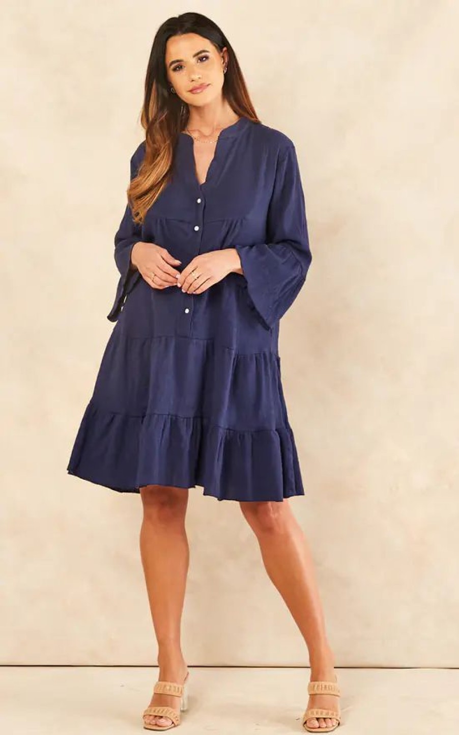 Dresses * | Deals Blue Vanilla Bianca Oversized Smock Shirt Dress In Navy