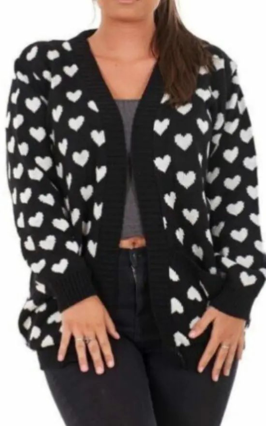 Knitwear * | Brand New Gigiland Uk Black Heart Print Cardigan