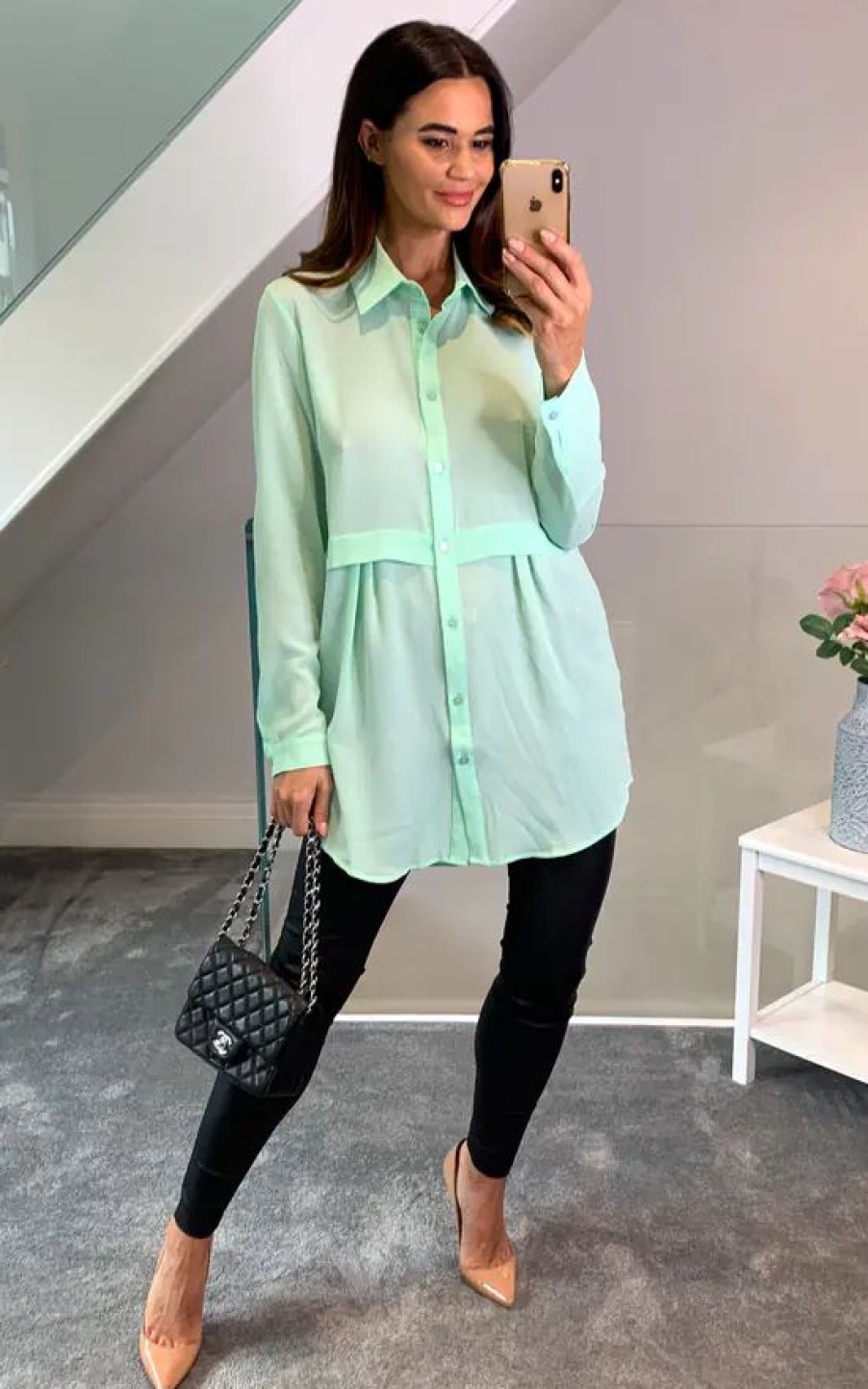 Tops * | Hot Sale Hoxton Gal Long Sleeves Oversized Shirt In Mint